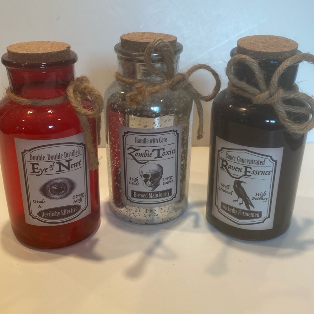 NWT & Vintage Set of 3 Witch Apothecary Potion Bottles